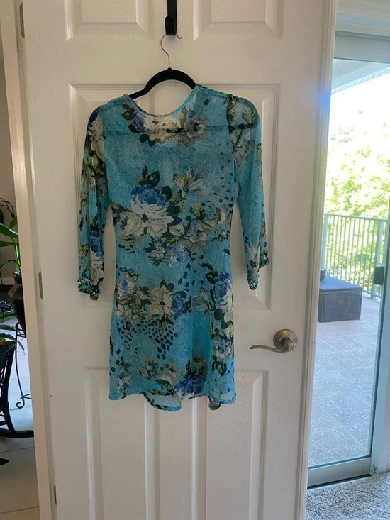 Beaded Floral Aqua Coverup - Picture 2 of 5